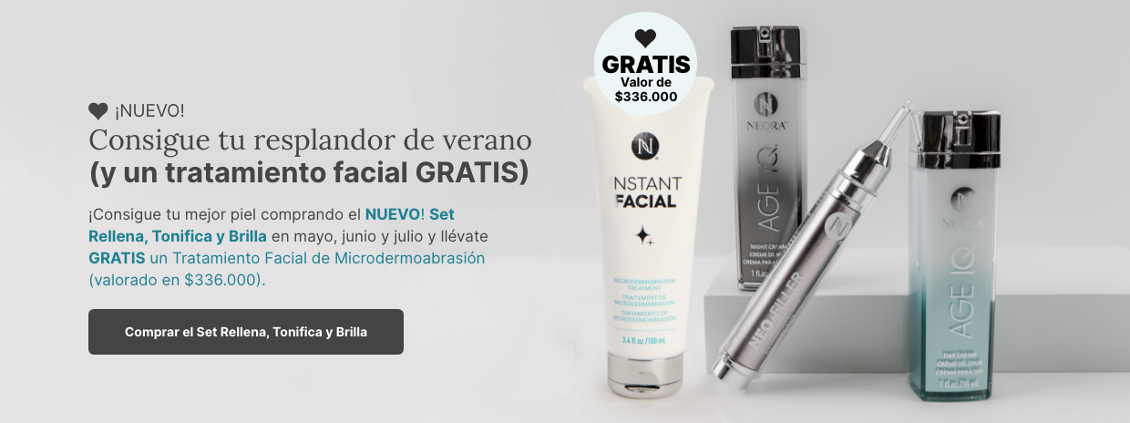 Buy the NEW! Lift, Fill & Glow Set in May, June and July and score a FREE Instant Facial Microdermabrasion Treatment. Featured is the new skincare set.